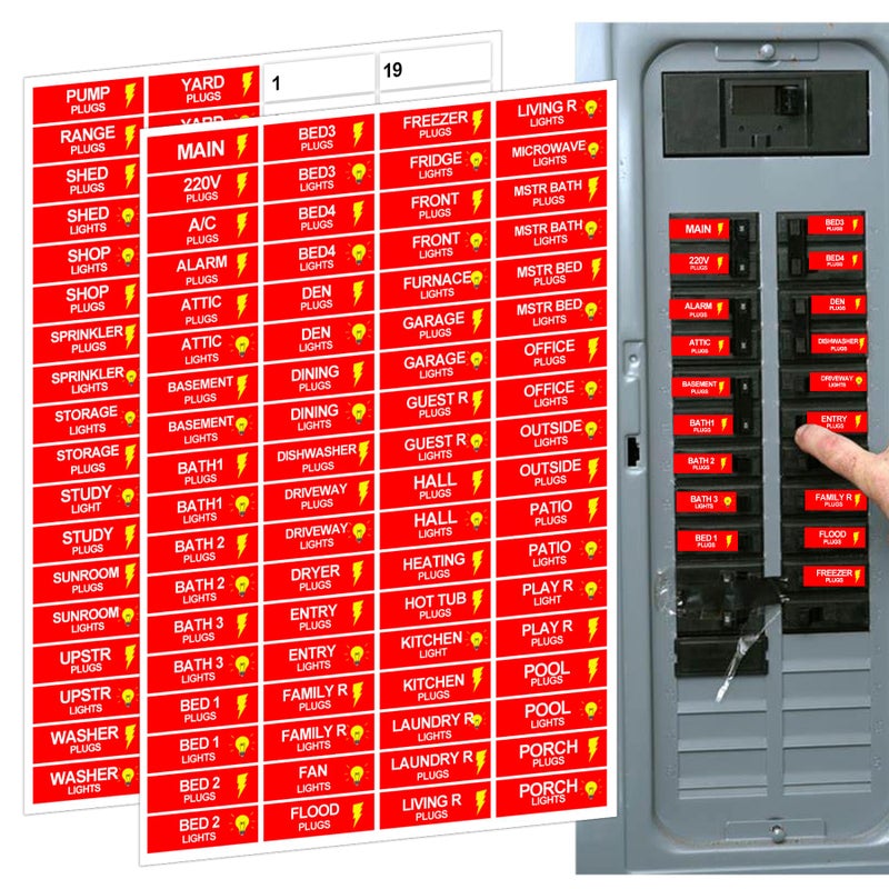 SMARSTICKER Circuit Breaker Box Label 0.5x1.5inch Electric Fuse Panel Box Identification Sticker 144pcs Plugs and Lights Circuit Breaker Label for Home Office  Electricians Catalog Load Center - Image 1